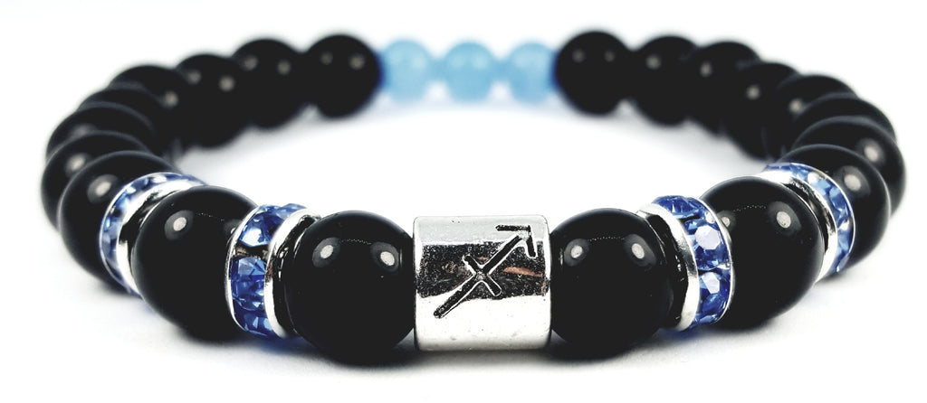 sagittarius's blue topaz black onyx bracelet by zodiac bling