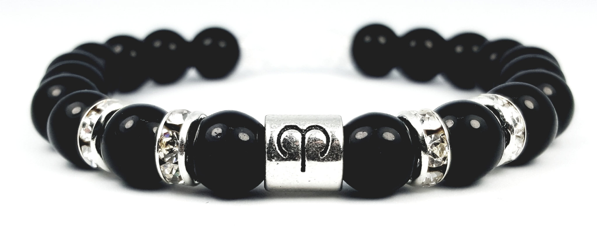 aries's white crystal black onyx bracelet by zodiac bling