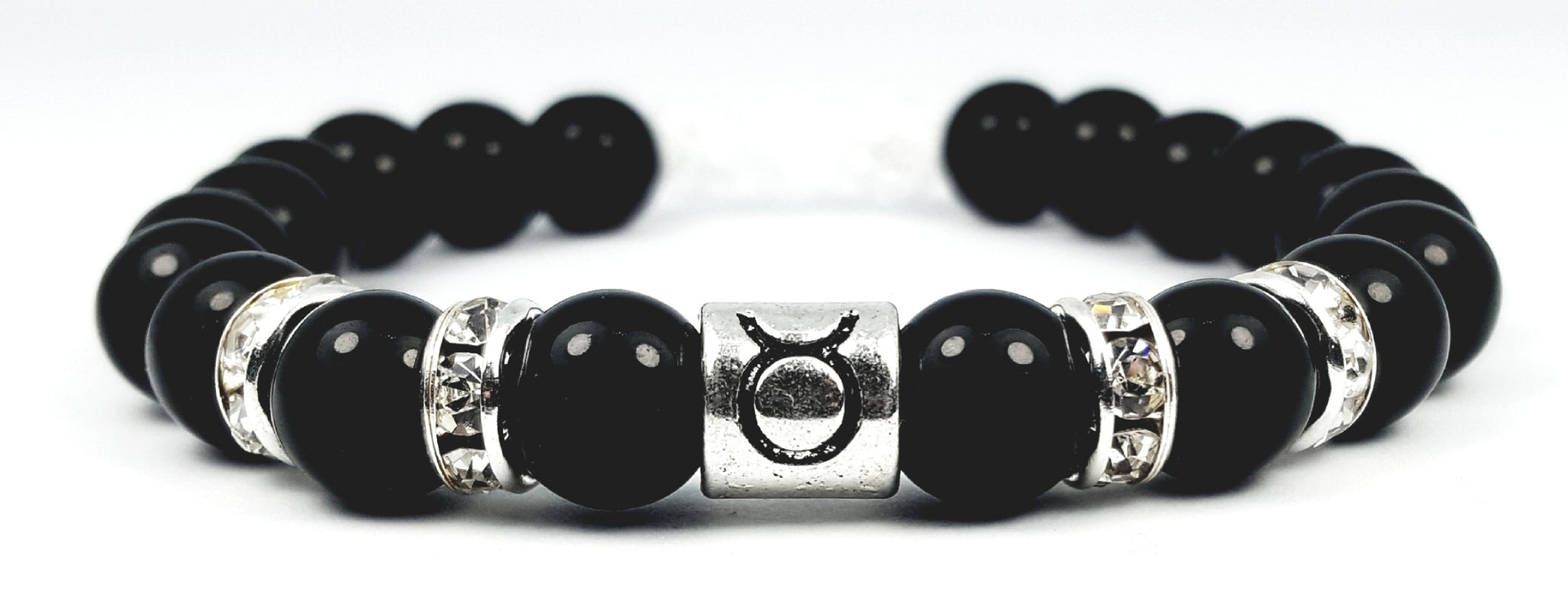 taurus's white crystal black onyx bracelet by zodiac bling